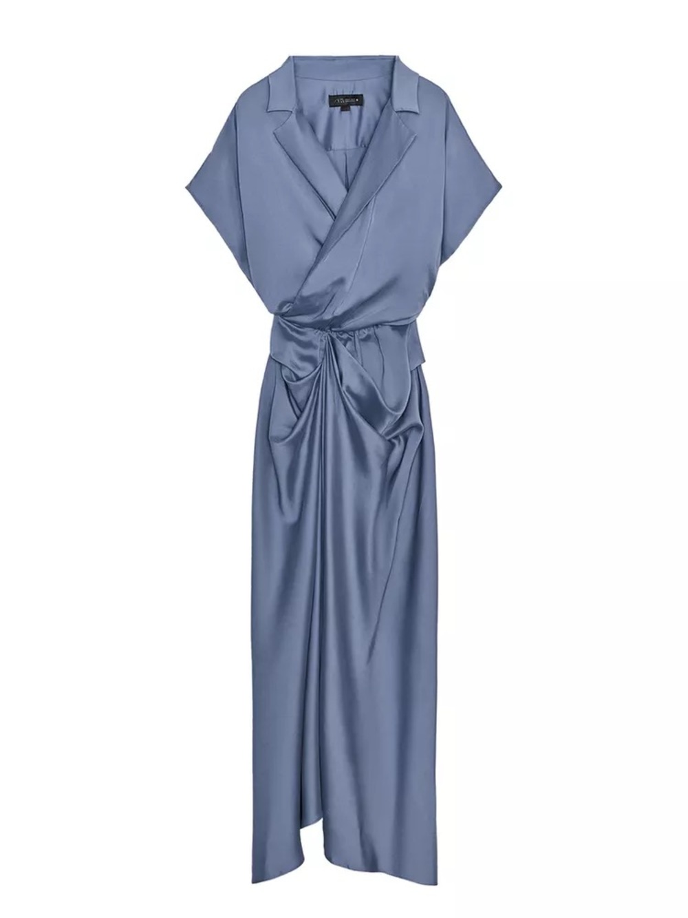Zara Dusty Blue Satin Wrap Maxi Dress